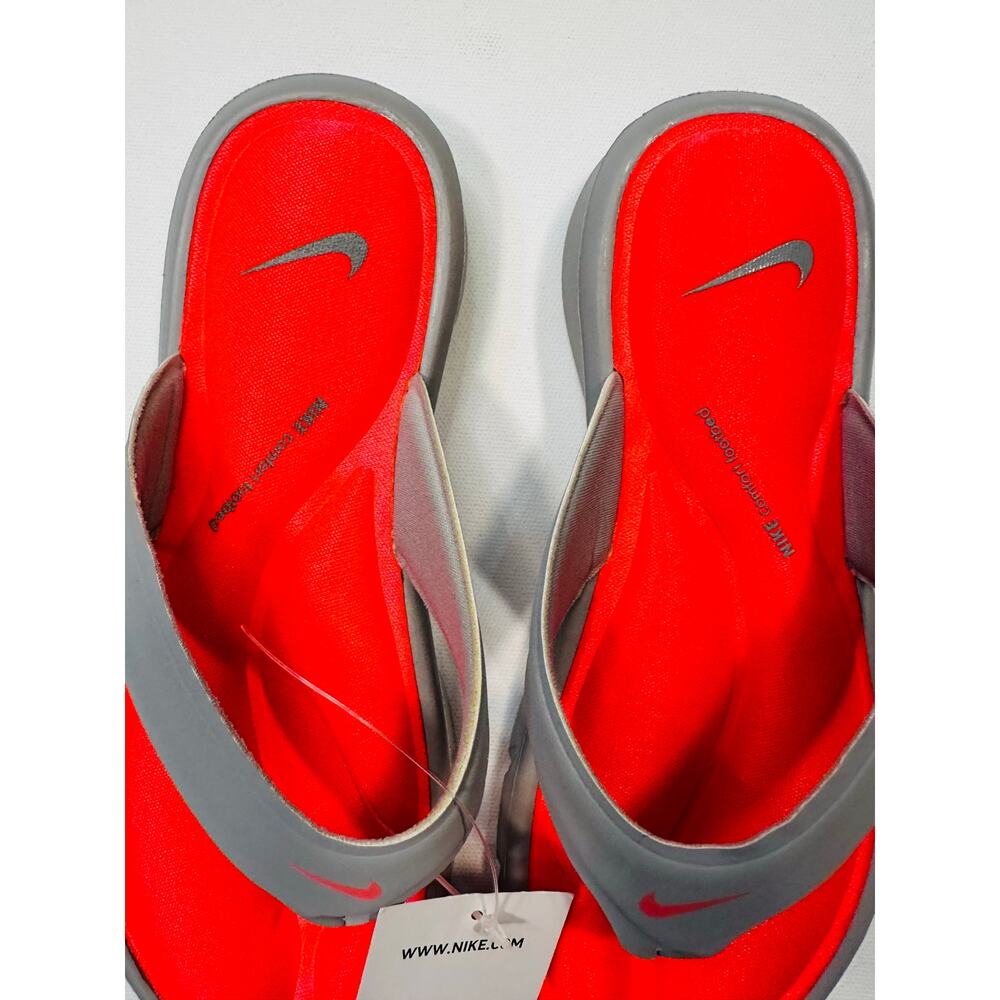 Nike Women’s Ultra Comfort Thong Sandals in Grey and Neon Orange Size 6 - Picture 3 of 7